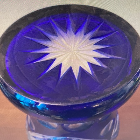 Bohemian Cobalt Blue Cut to Clear Vase, 11 1/2” high. Mother’s Day, Crystal - Picture 9 of 10